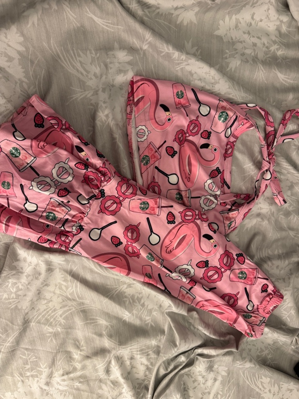 Pink Novelty Print Two-Piece Swim Set